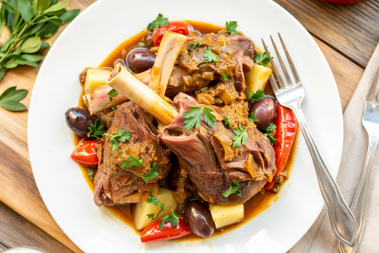 Melt-In-Your-Mouth Slow Cooker Lamb Shanks with Mediterranean Artichoke Caponata