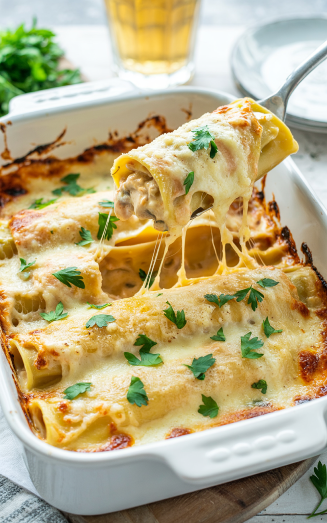 Creamy Chicken Manicotti Alfredo – The Ultimate Comfort Bake with a Cheesy Twist

