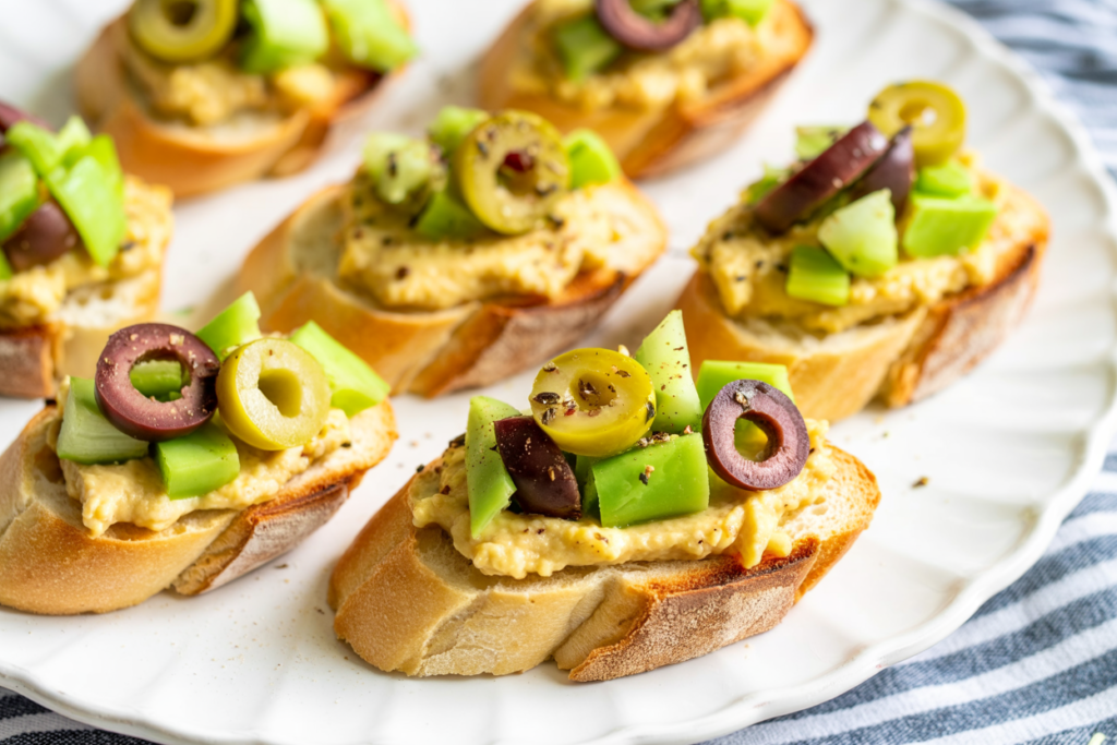 Greek Crostini with Hummus & Olive Topping – A Delicious Mediterranean Appetizer