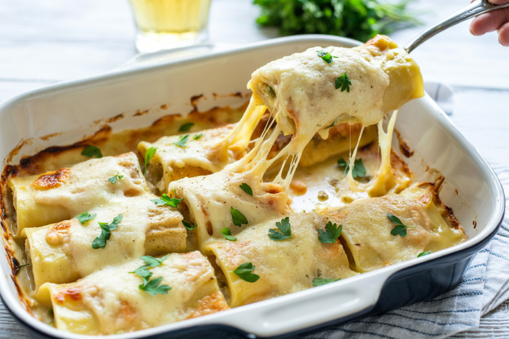 Creamy Chicken Manicotti Alfredo – The Ultimate Comfort Bake with a Cheesy Twist