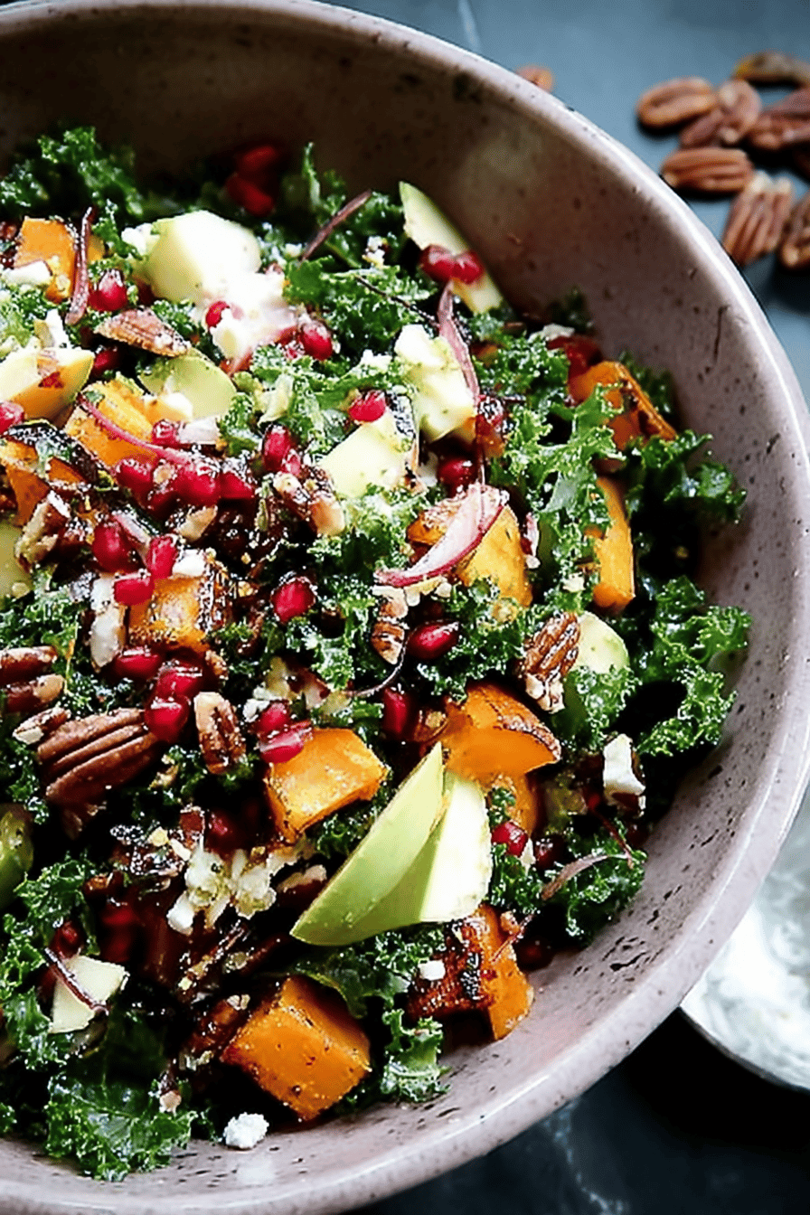 Kale and Squash Winter Salad with Candied Pecans