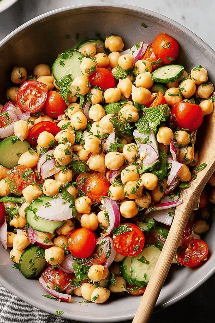 Mediterranean Chickpea Salad with Lemon Garlic Dressing