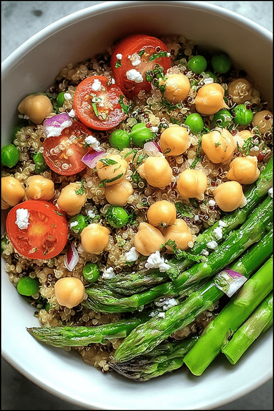 Spring Asparagus Chickpea Quinoa Salad