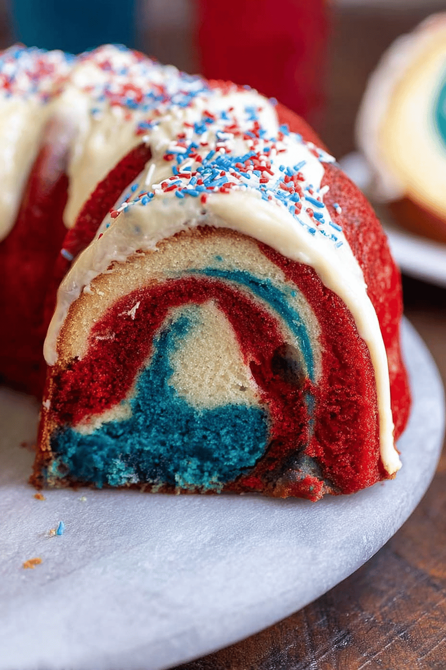 Summer Vanilla Red White and Blue Bundt Cake