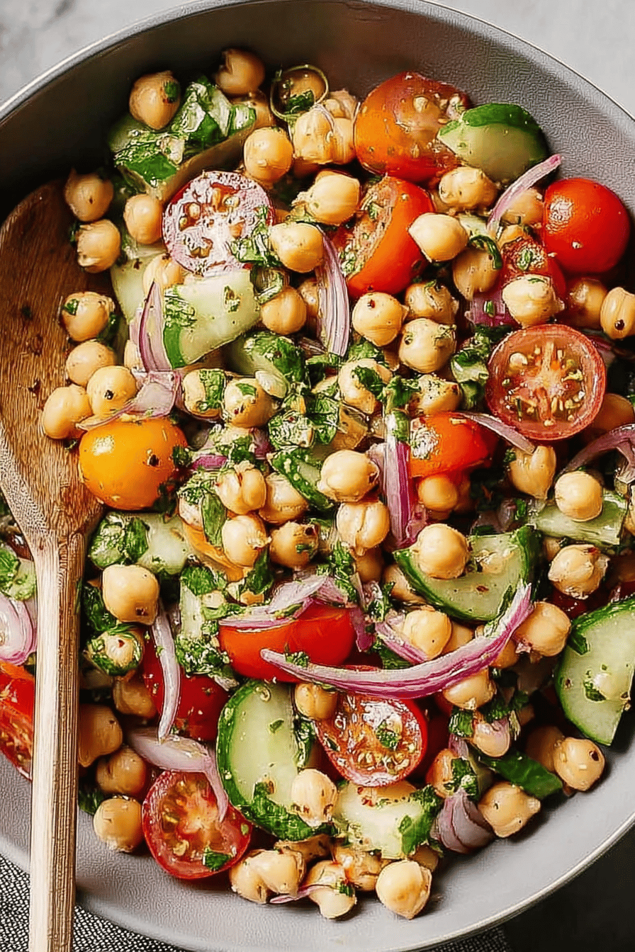 Mediterranean Chickpea Salad with Lemon Garlic Dressing