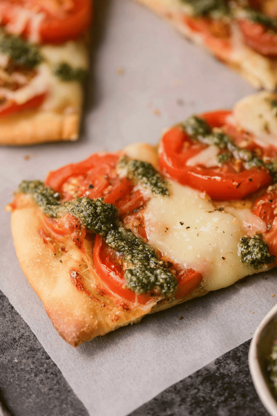 Quick Pesto Flatbread Margarita Pizza