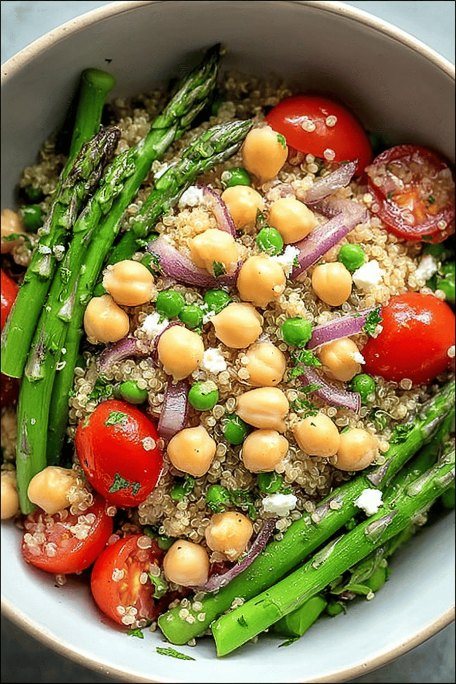 Spring Asparagus Chickpea Quinoa Salad