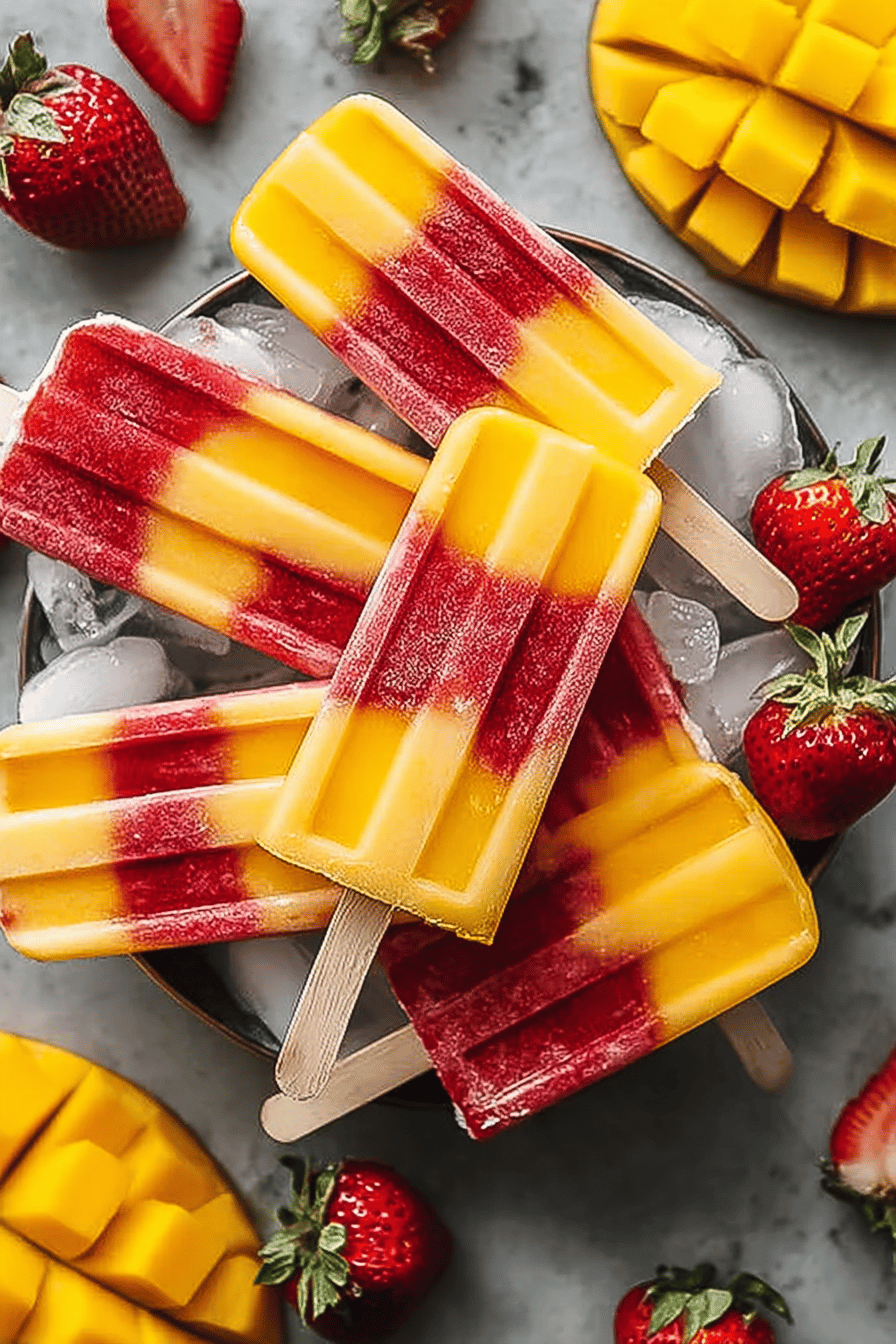 Strawberry Mango Maple Popsicles