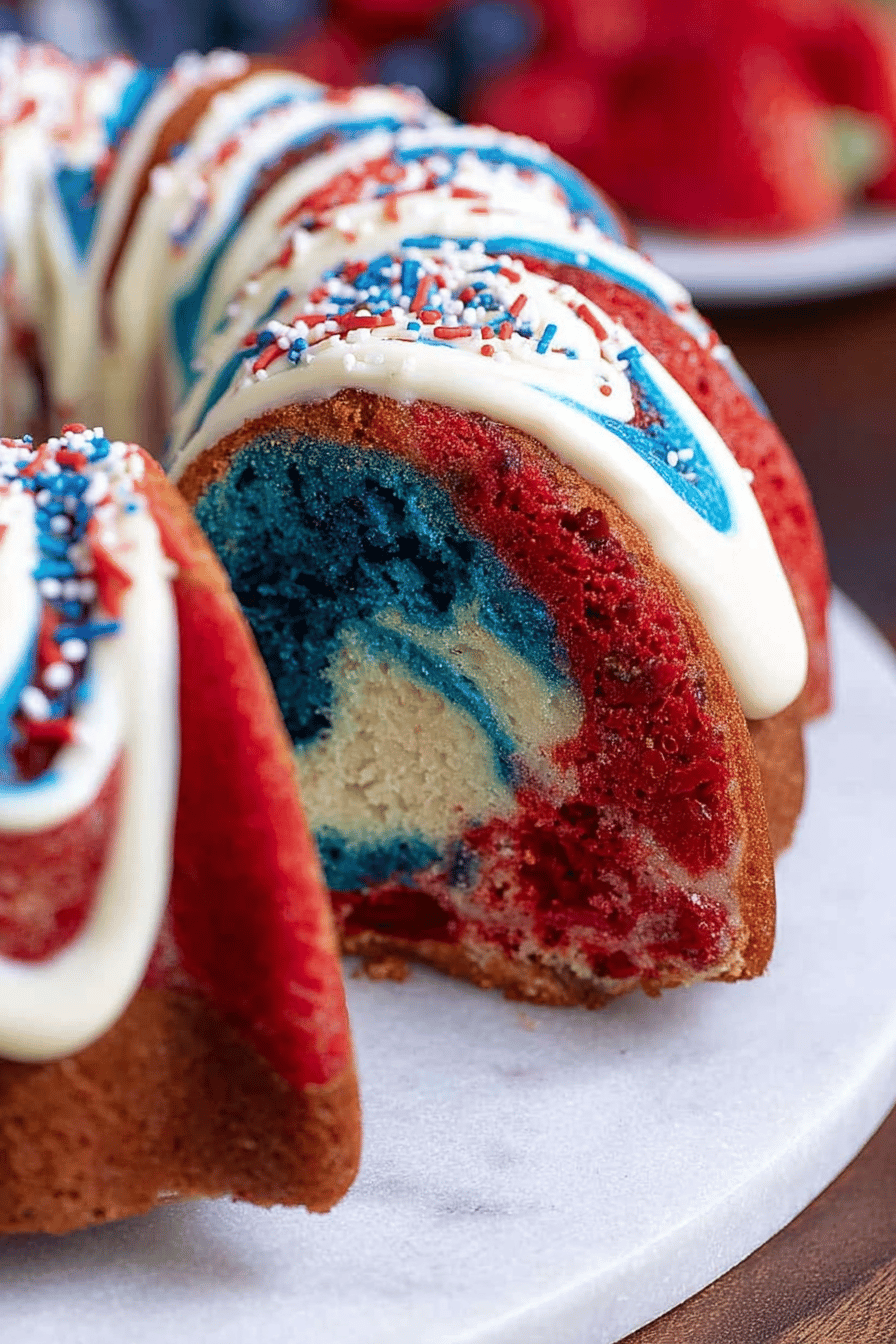 Summer Vanilla Red White and Blue Bundt Cake