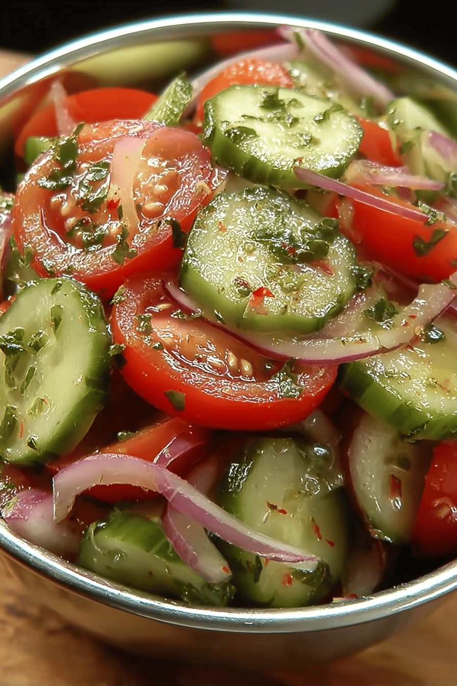 Tangy Marinated Cucumber Tomato Onion Salad