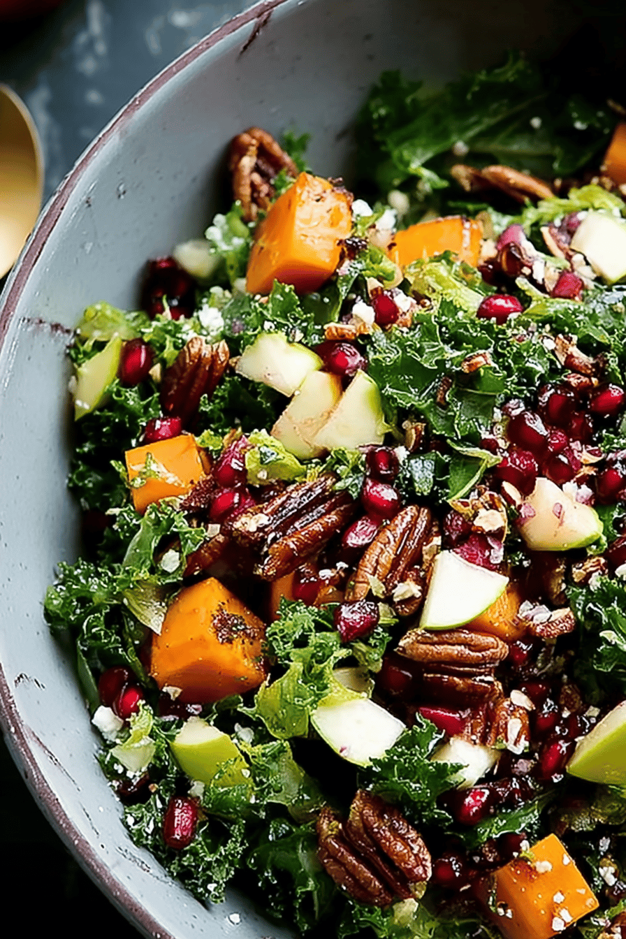 Kale and Squash Winter Salad with Candied Pecans