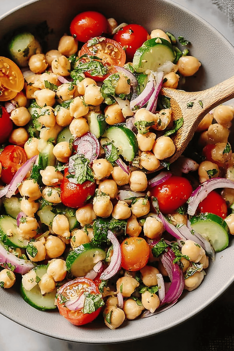 Mediterranean Chickpea Salad with Lemon Garlic Dressing