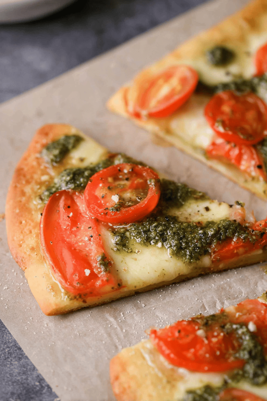 Quick Pesto Flatbread Margarita Pizza