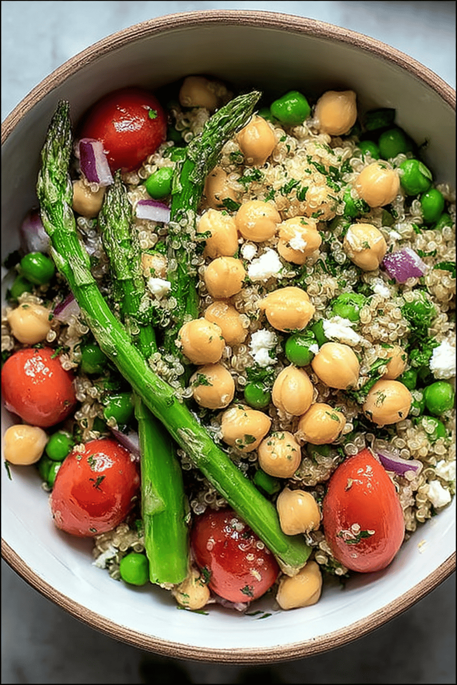 Spring Asparagus Chickpea Quinoa Salad