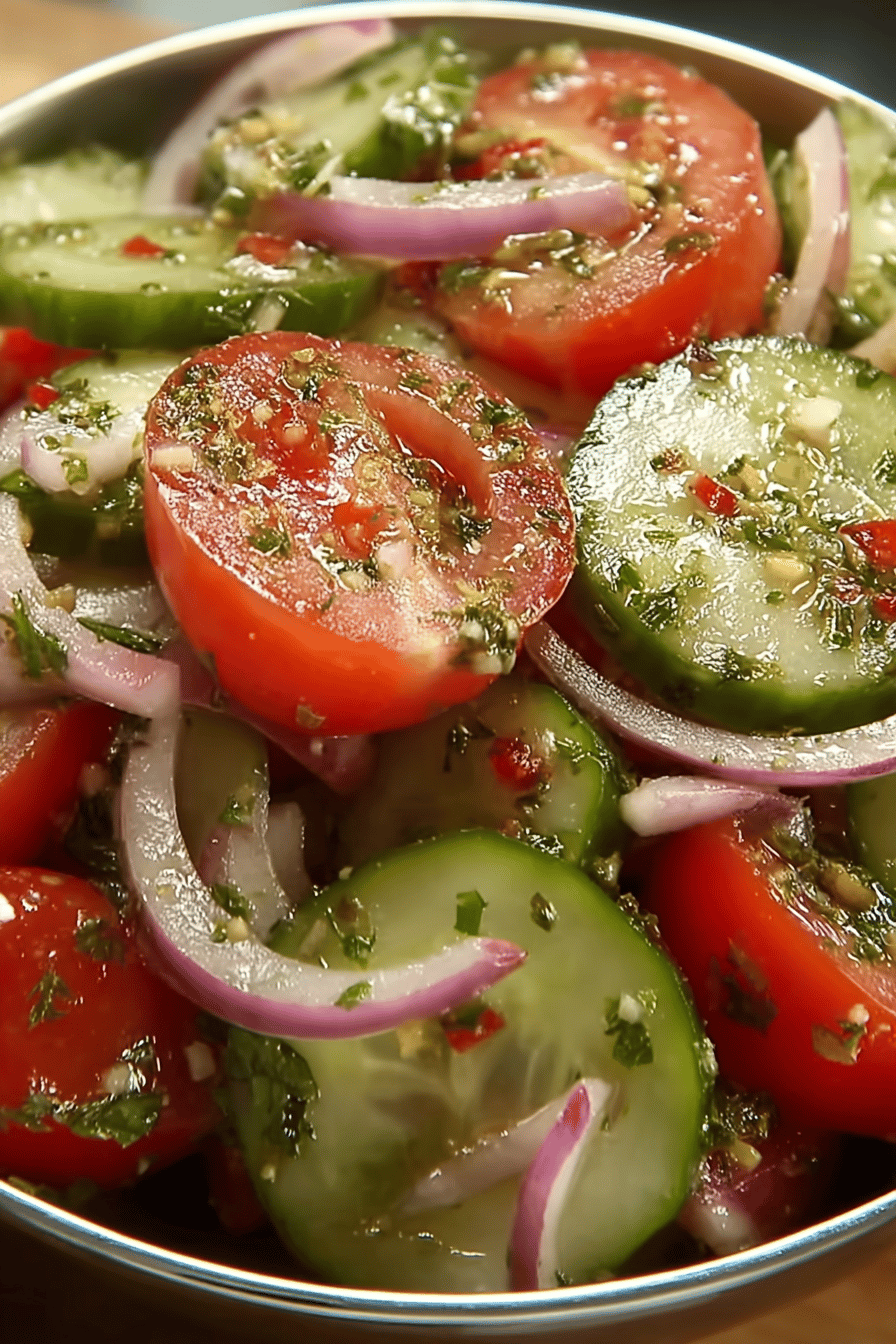Tangy Marinated Cucumber Tomato Onion Salad
