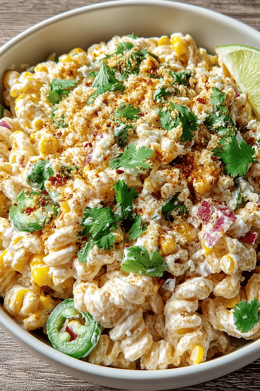 Zesty Elote Pasta Salad with Cotija and Cheddar