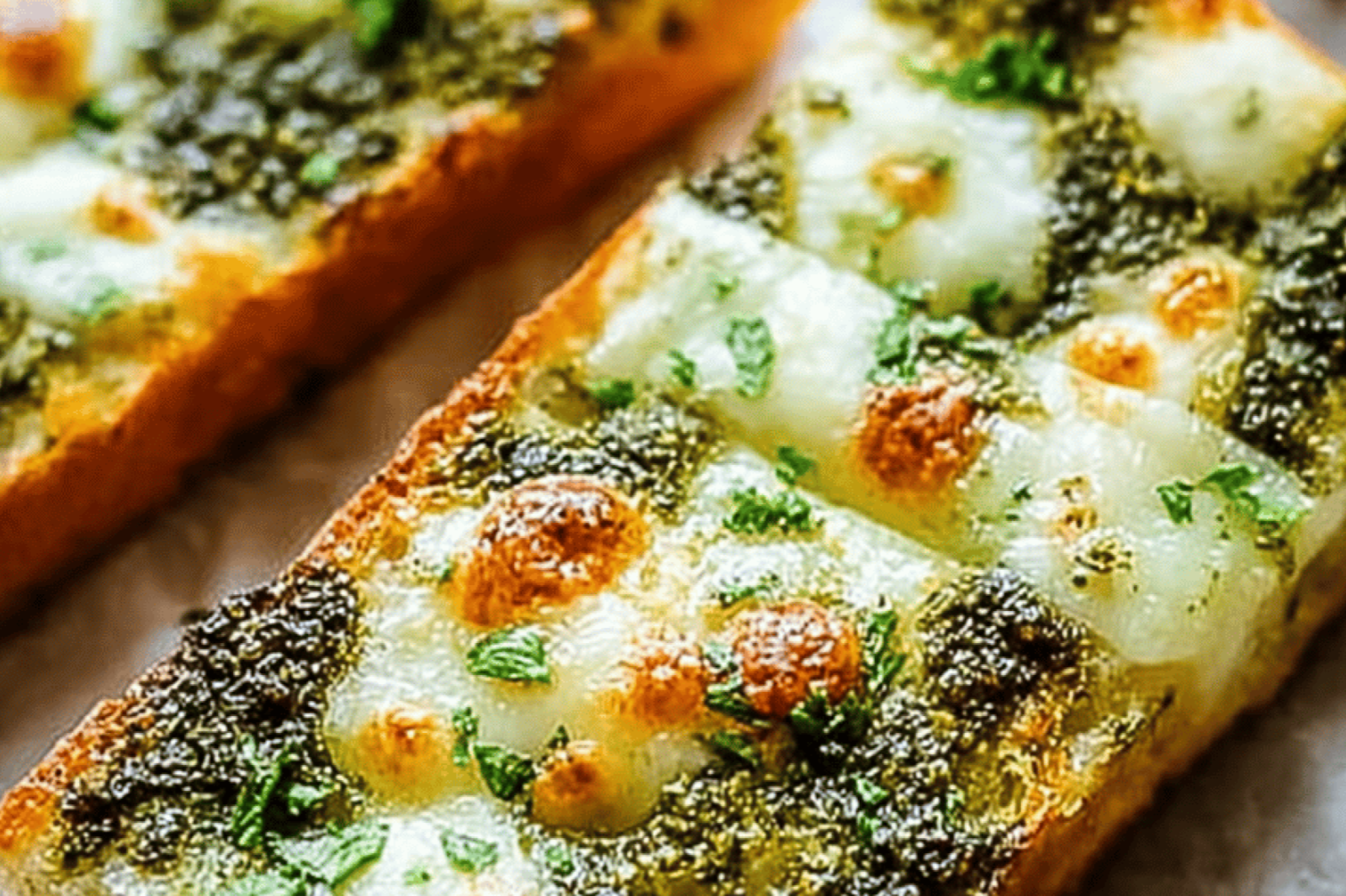 Cheesy Pesto Garlic Bread Delight