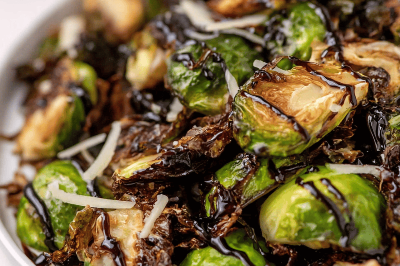 Crispy Air Fried Brussels Sprouts with Balsamic & Parmesan