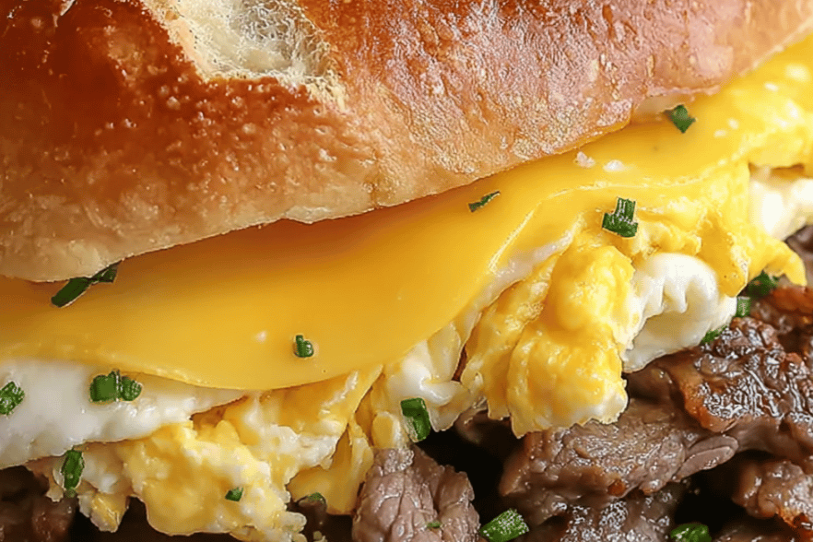 Homemade Steak Egg Cheese Breakfast Bagel