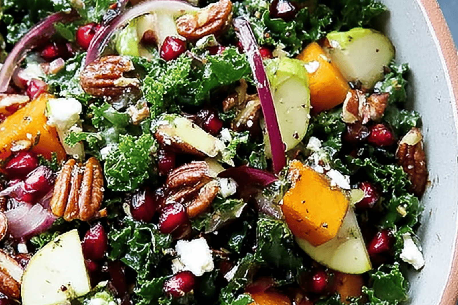 Kale and Squash Winter Salad with Candied Pecans