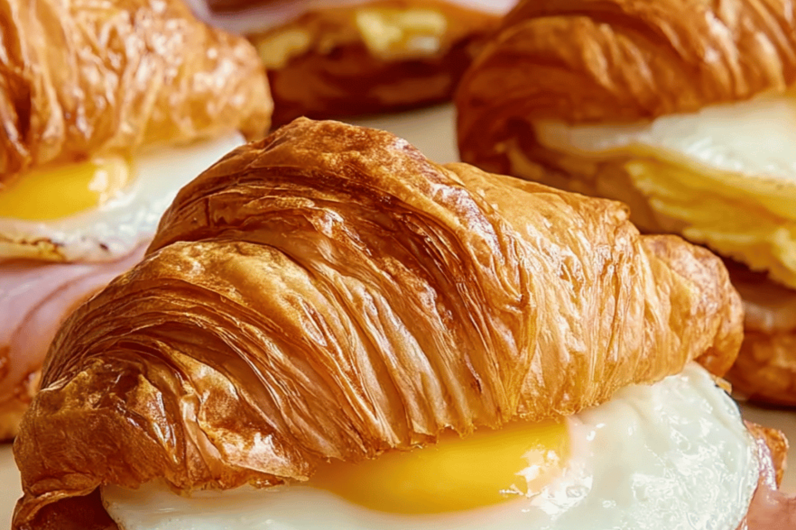 Quick Croissant Breakfast Sandwich with Ham, Egg & Cheese