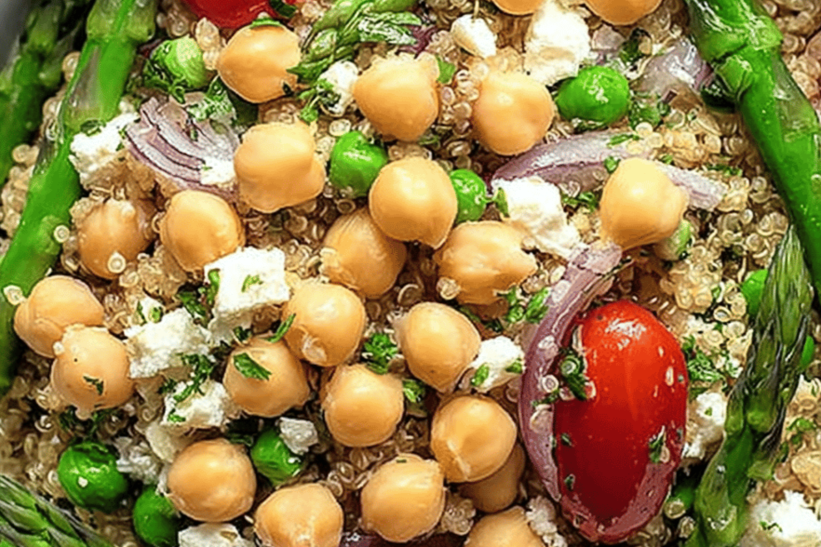 Spring Asparagus Chickpea Quinoa Salad