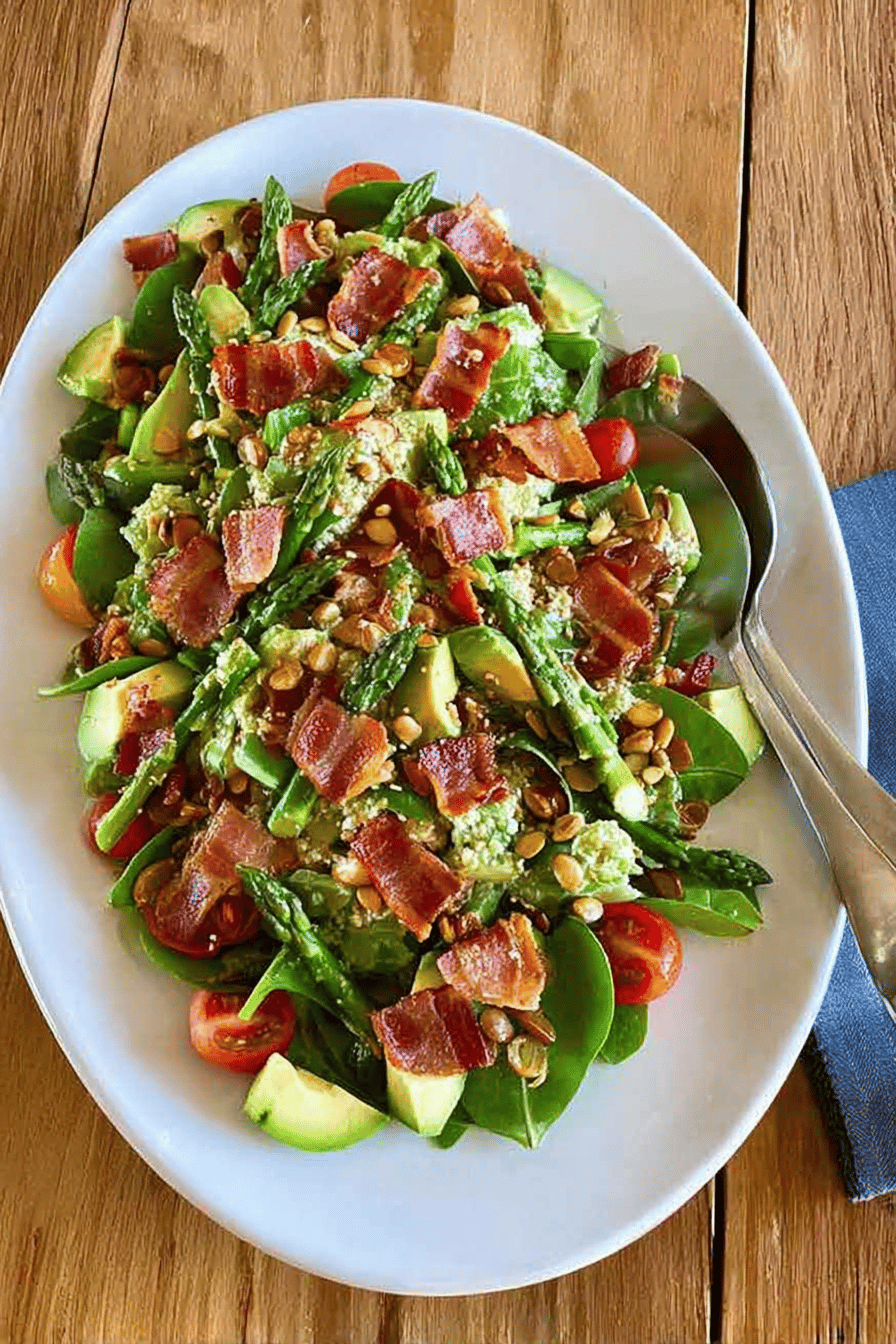 Asparagus Bacon Avocado Spring Salad with Pesto