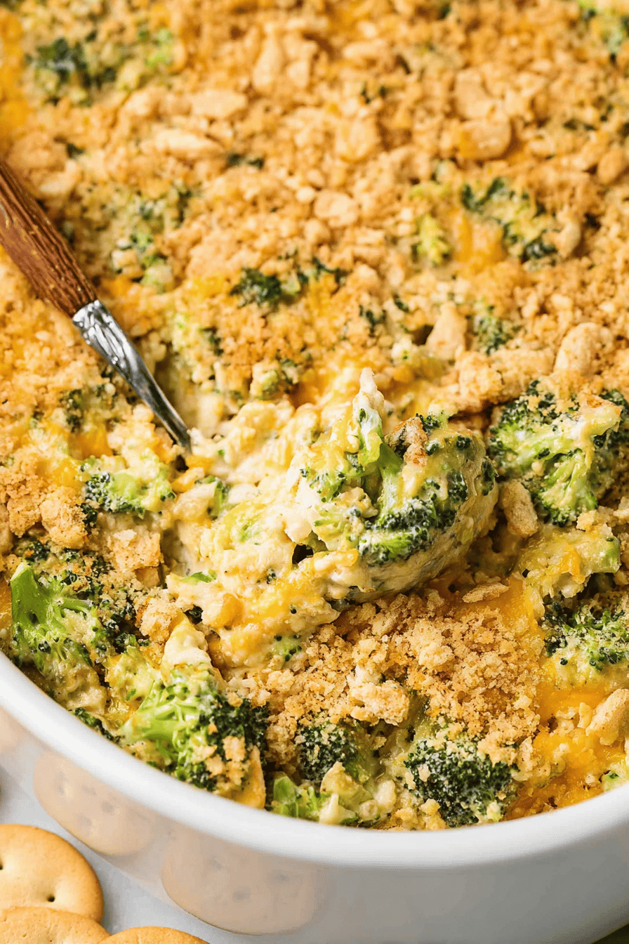 Creamy Broccoli Cheese Casserole with Ritz Topping