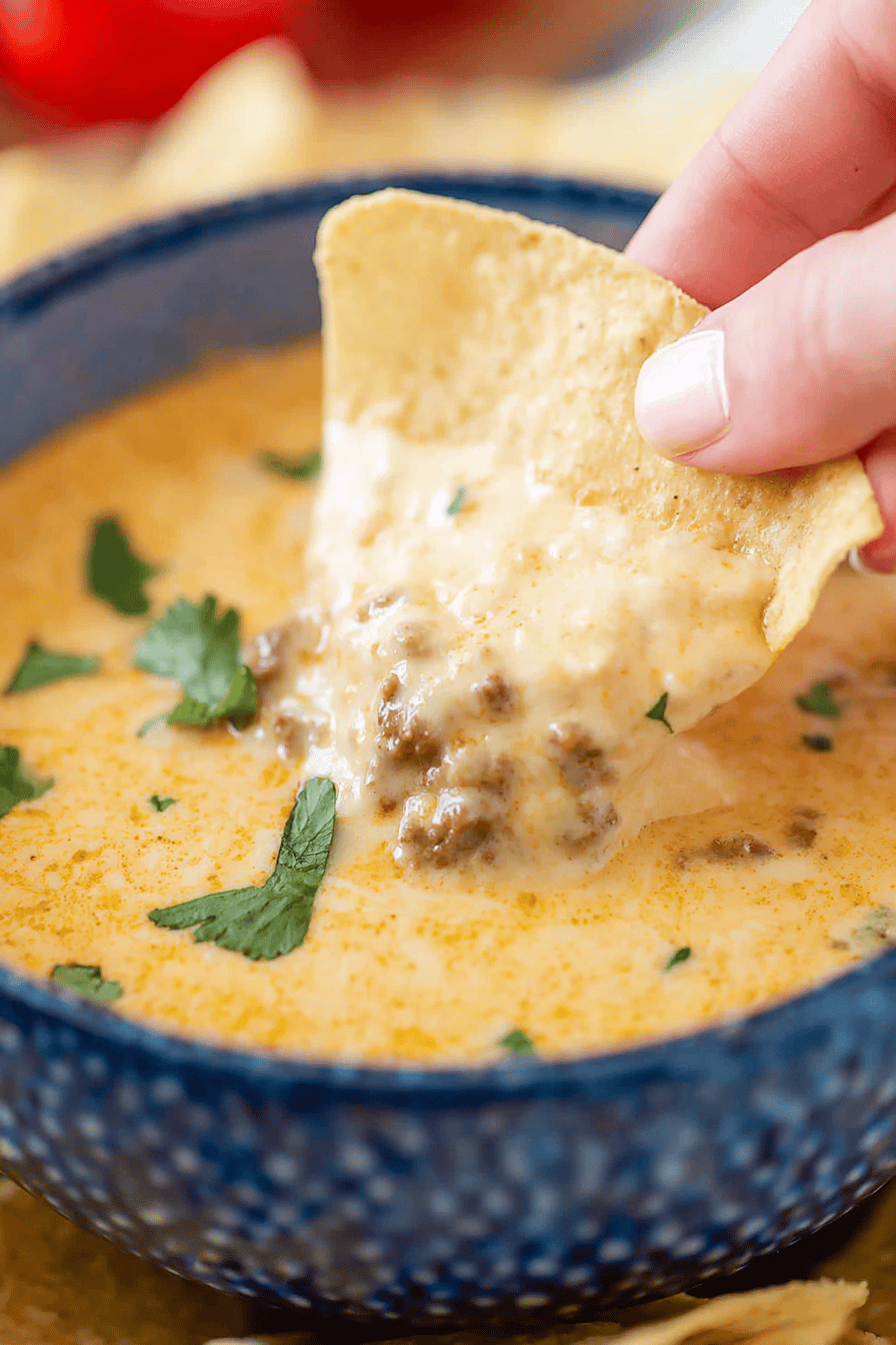 Creamy Cottage Cheese Queso with Beef and Chiles