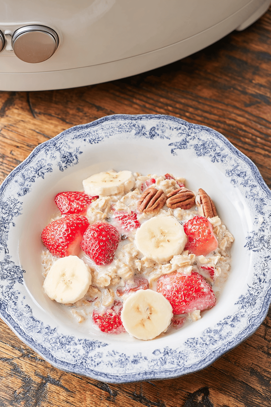 Creamy Crockpot Oatmeal with Berries and Bananas