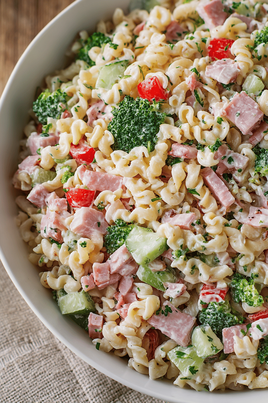 Creamy Ham Pasta Salad with Crunchy Veggies