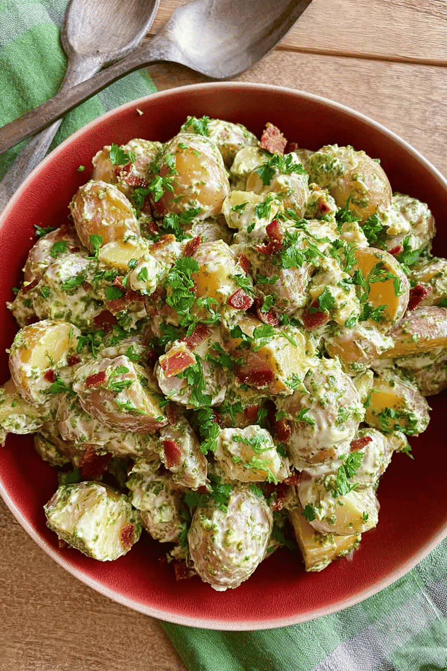 Creamy Pesto Bacon Potato Salad