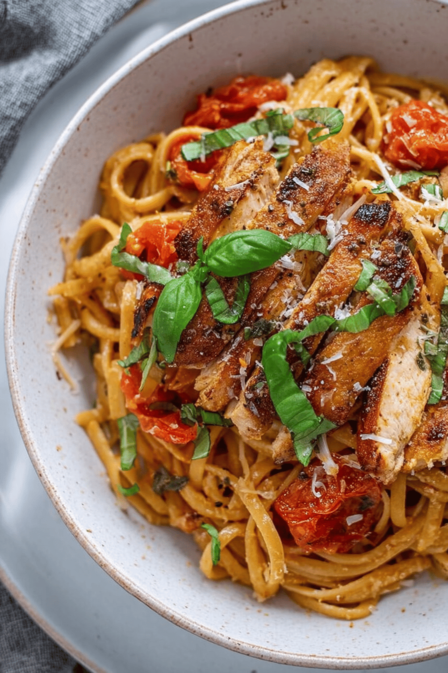 Easy One-Pot Bruschetta Chicken Pasta