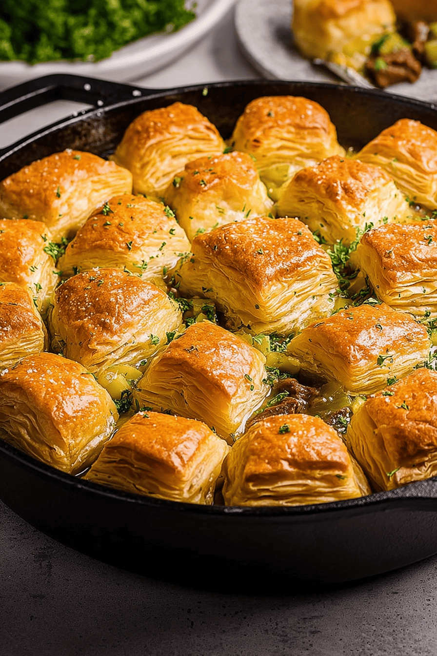 Hearty Beef Pot Pie with Flaky Biscuits