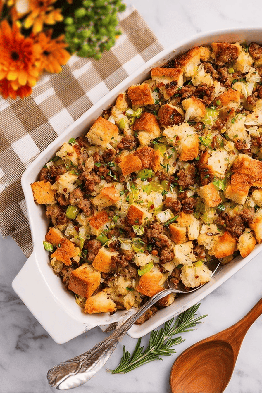 Herbed Sausage Stuffing with Crispy Golden Edges