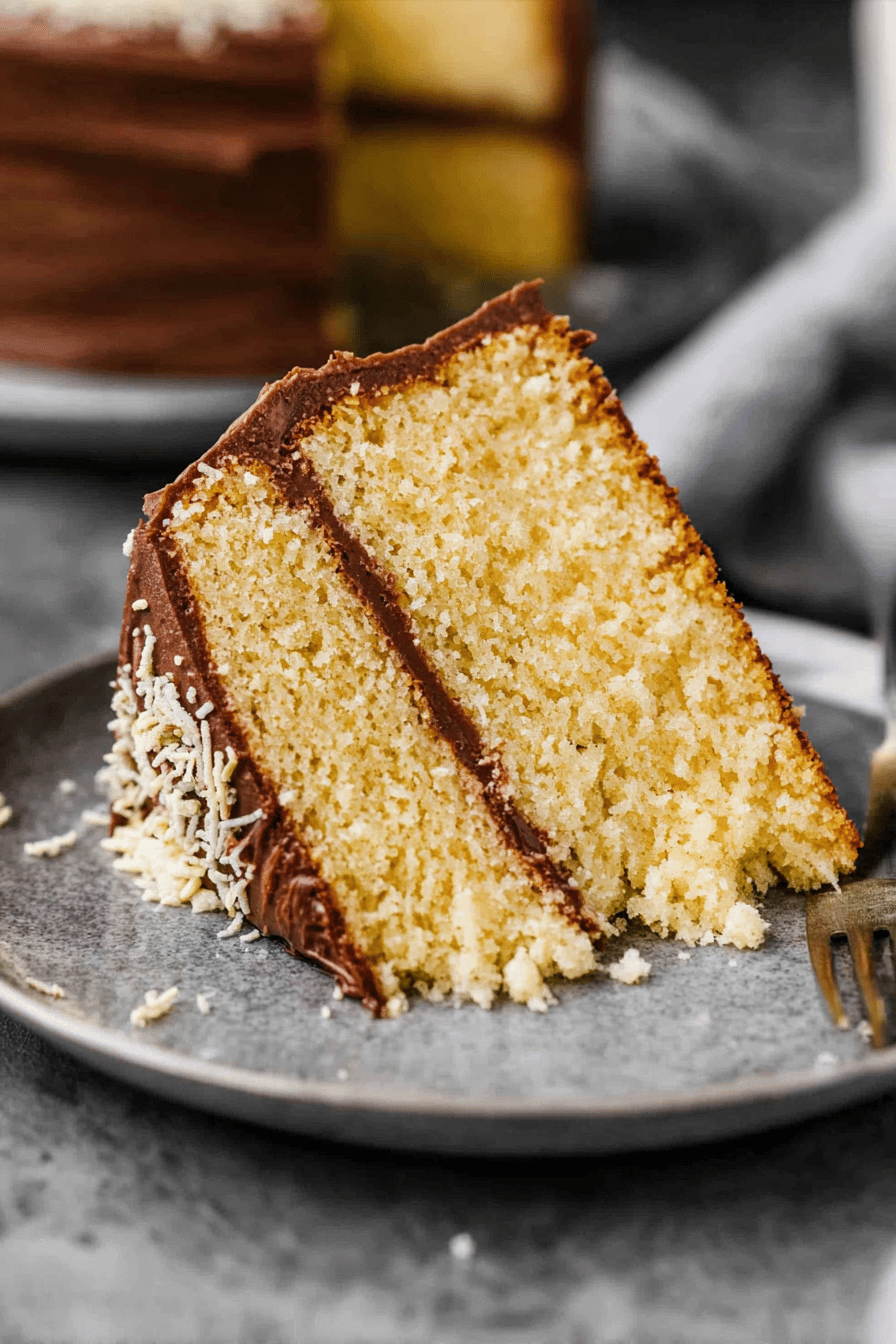 Homemade Moist Yellow Cake with Chocolate Frosting