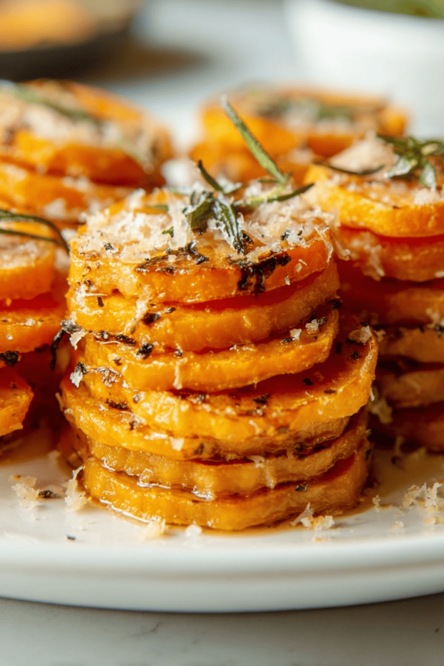 Honey Parmesan Rosemary Sweet Potato Stacks