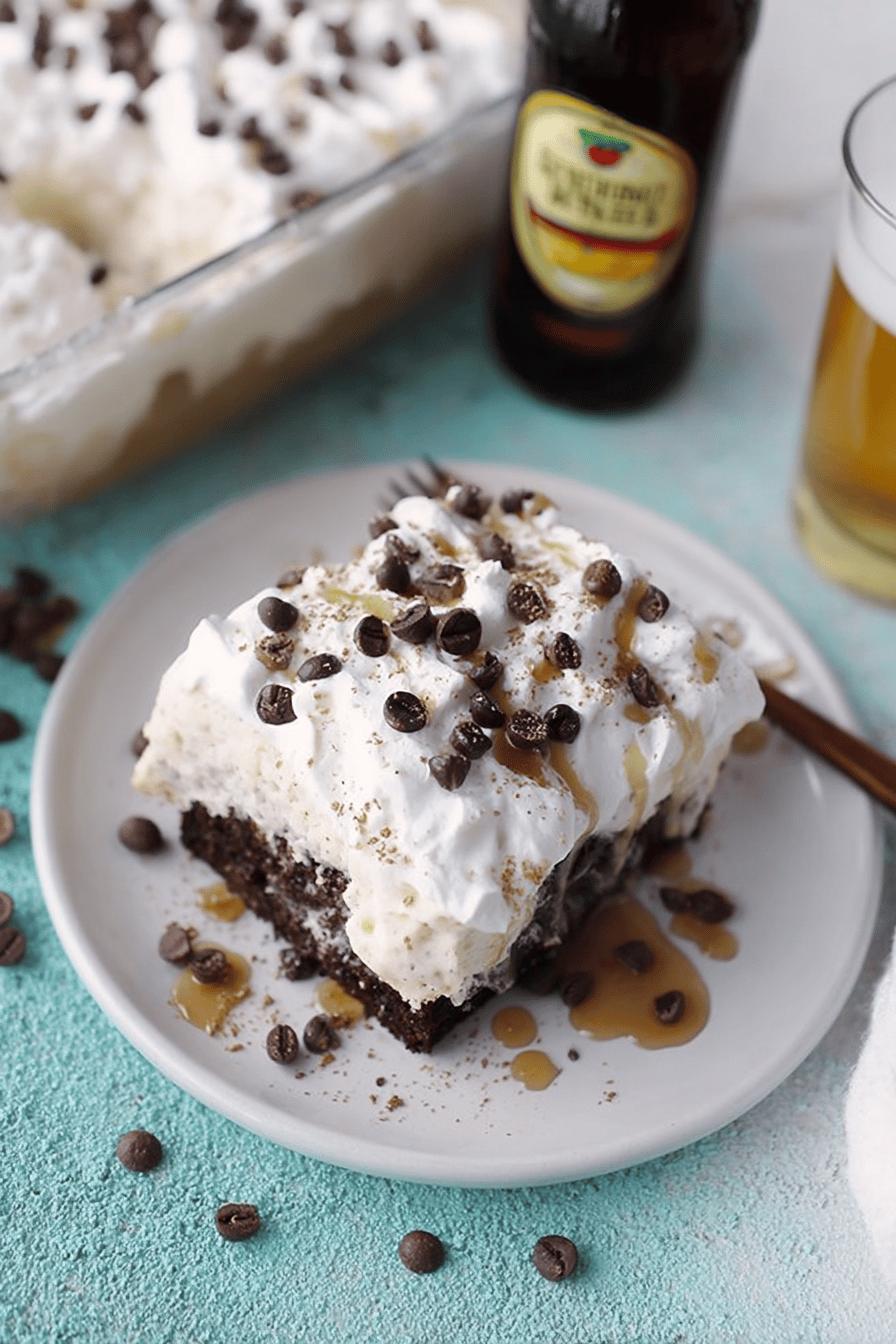 Irish Cream Poke Cake with Fudgy Layers