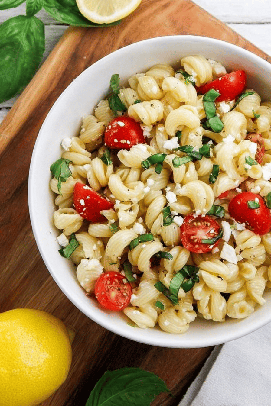 Lemon Basil Pasta Salad with Feta & Tomatoes