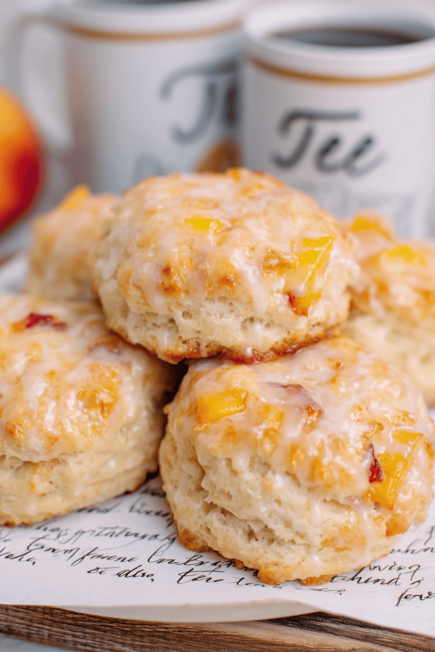 Peach Buttermilk Biscuits with Vanilla Glaze