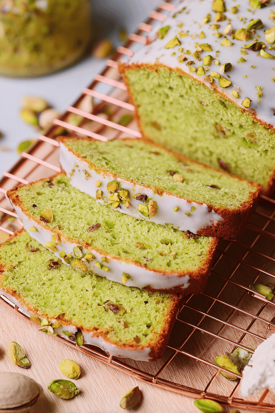 Pistachio Pound Quick Bread with Glaze
