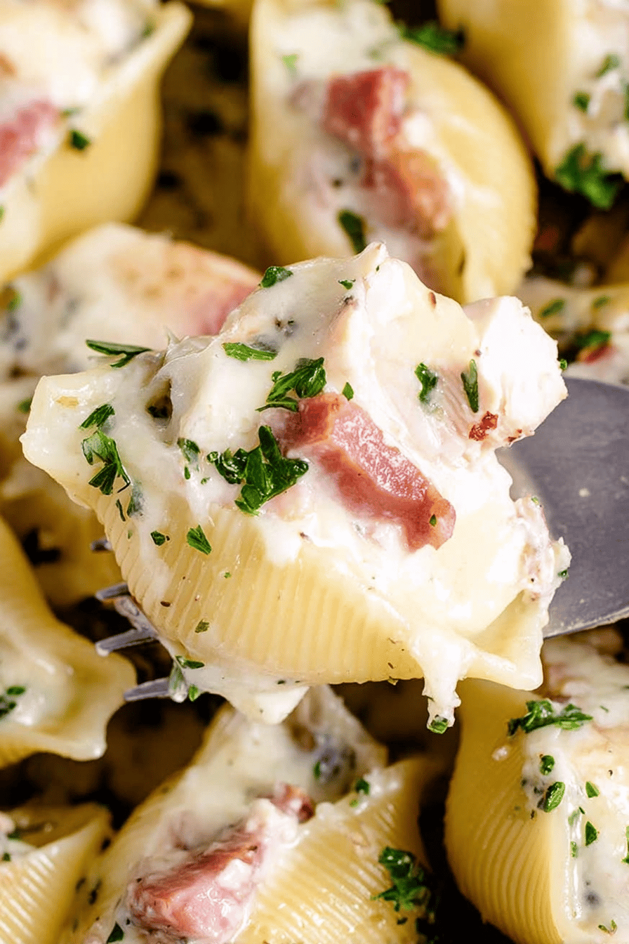 Prosciutto-Wrapped Chicken Stuffed Shells with Brie Sauce
