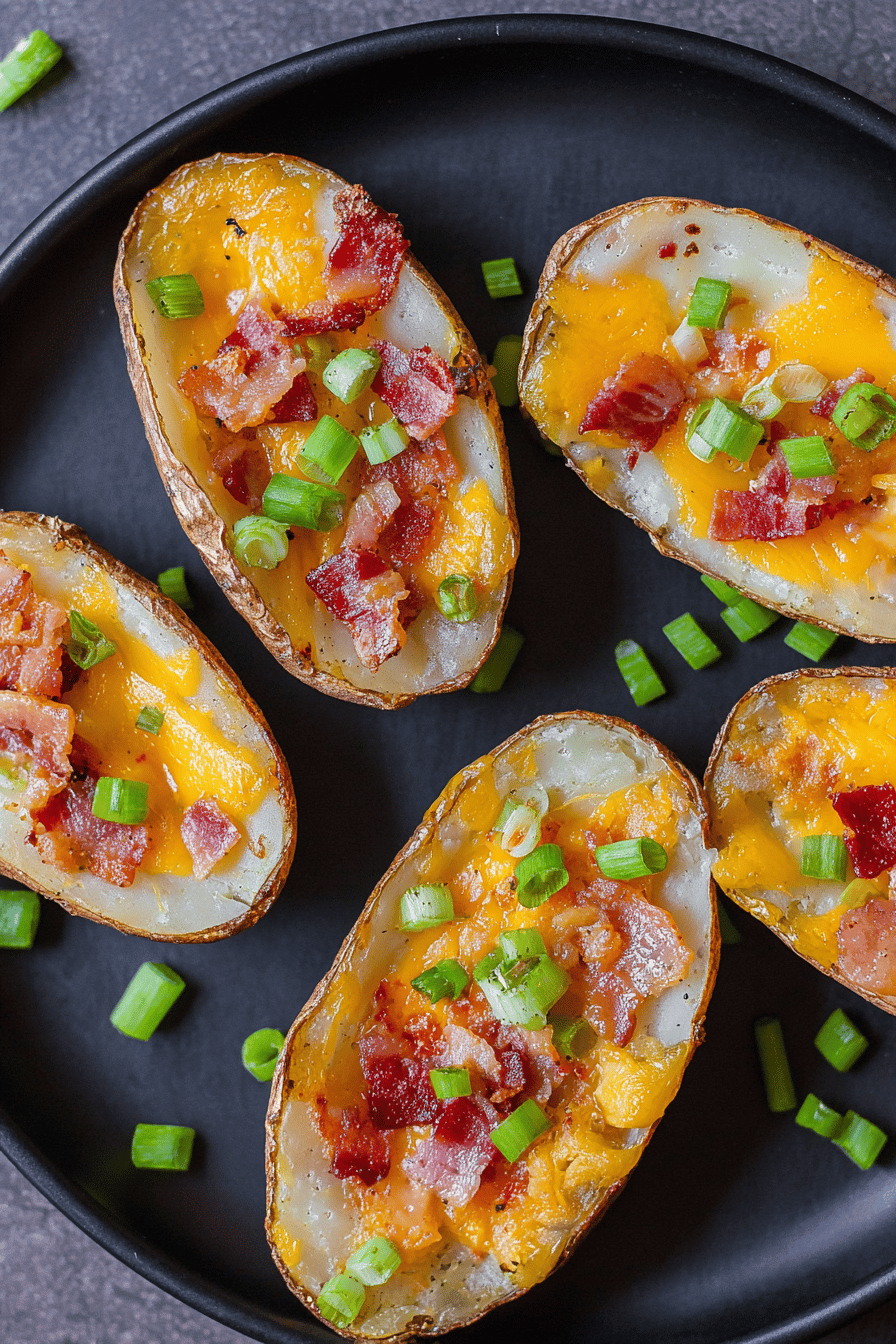Quick Air Fryer Potato Skins with Bacon & Cheese