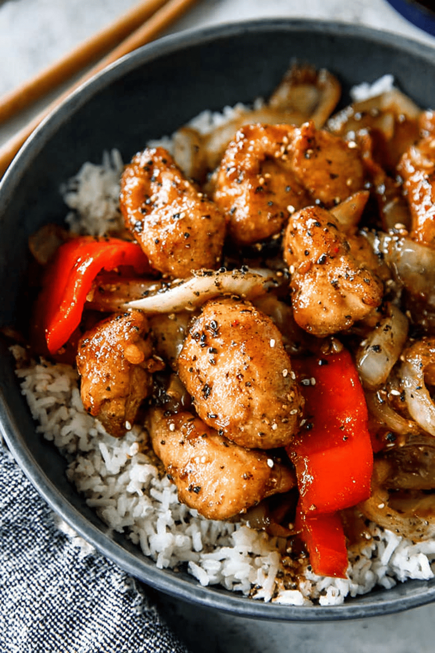 Quick Black Pepper Chicken Stir-Fry with Rice