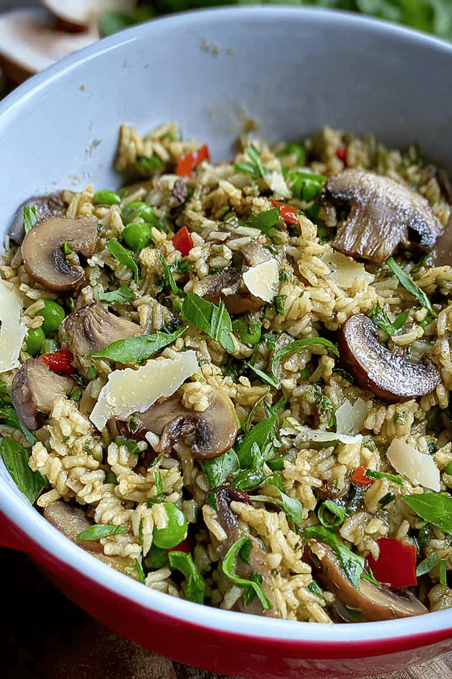 Roasted Mushroom and Brown Rice Pesto Salad