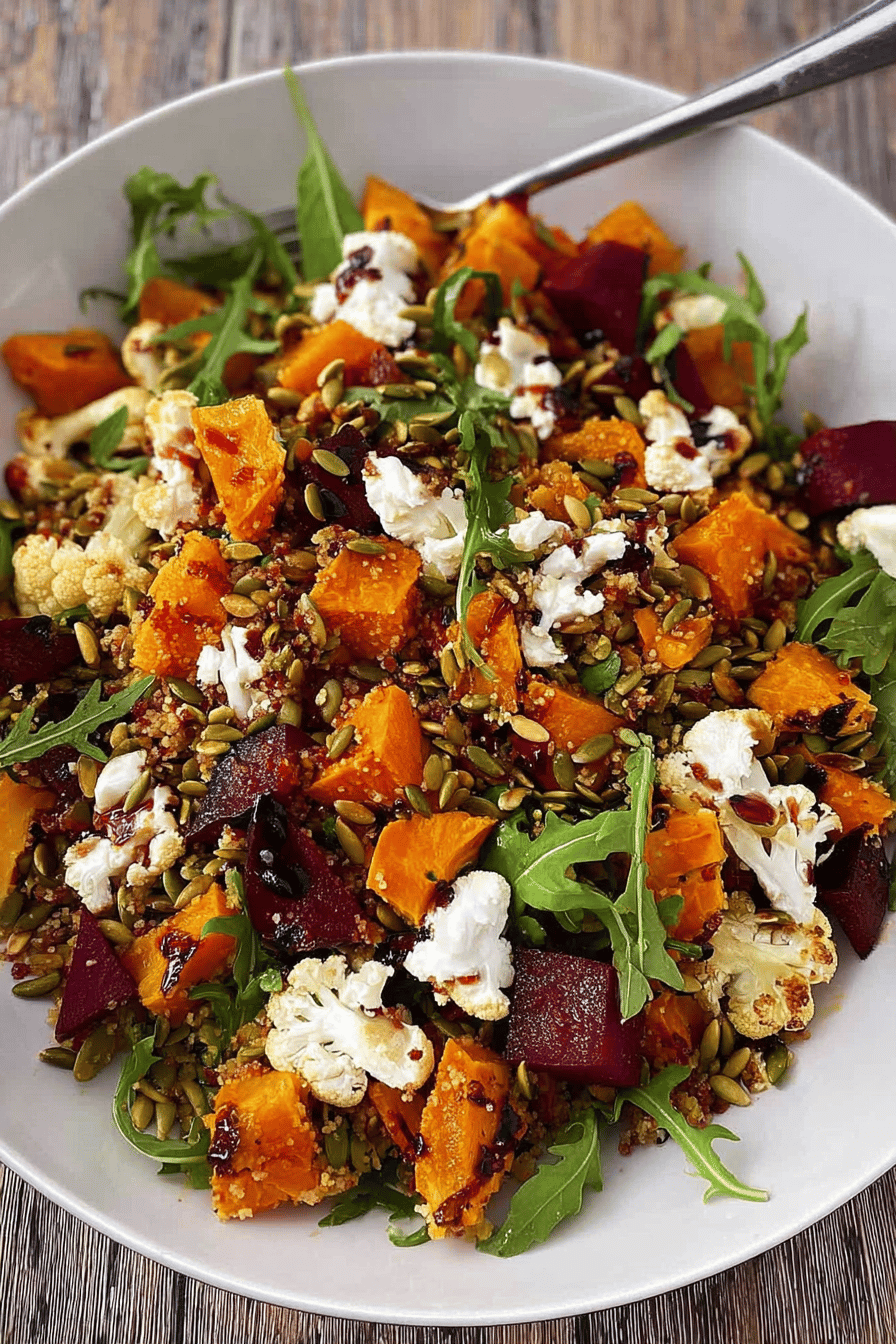 Roasted Pumpkin Cauliflower Rocket Feta Salad