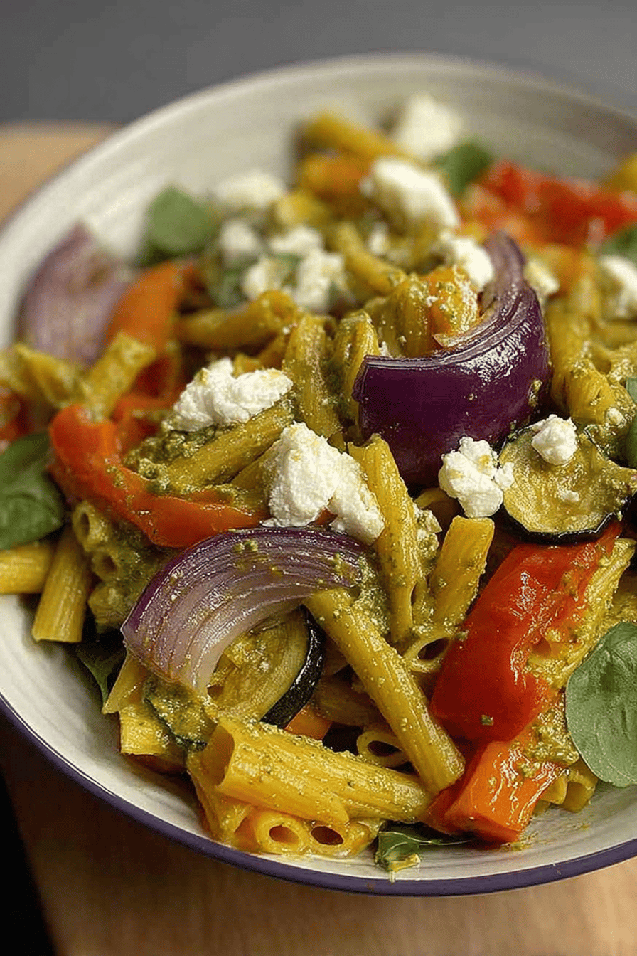 Roasted Veggie Pesto Penne with Feta