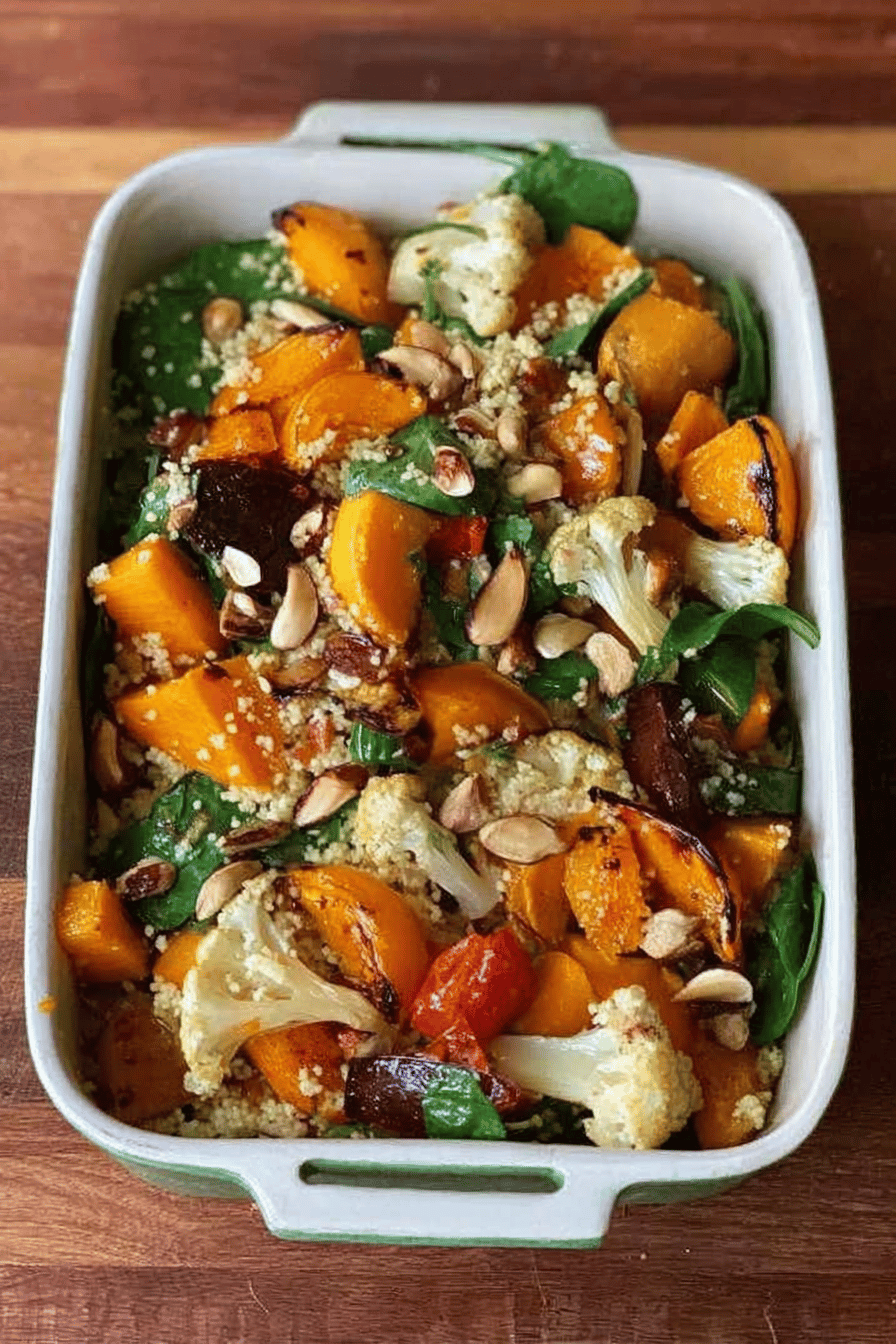 Roasted Veggie Spinach Couscous Salad