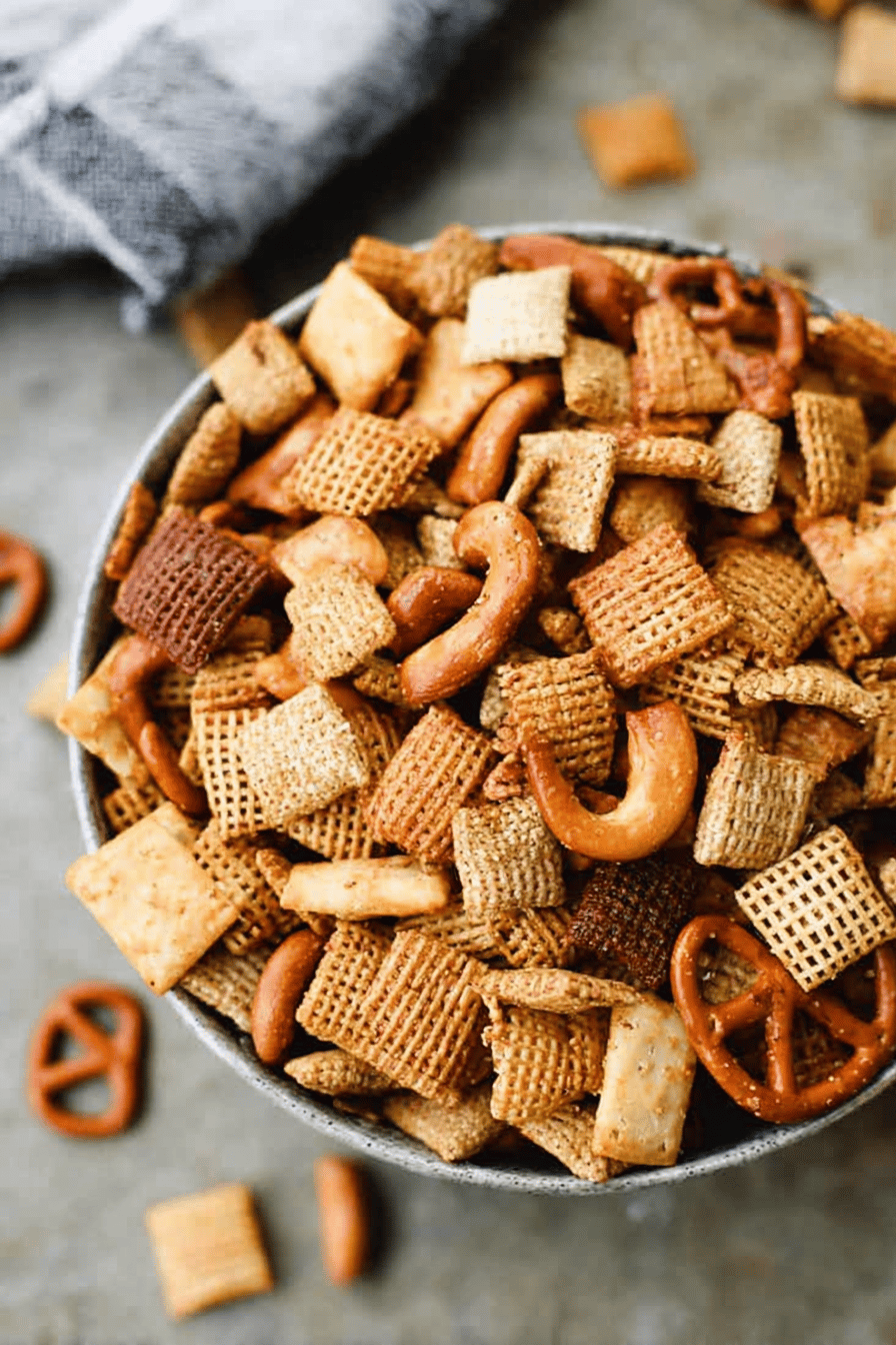 Savory Homemade Chex Mix Recipe with Nuts and Pretzels