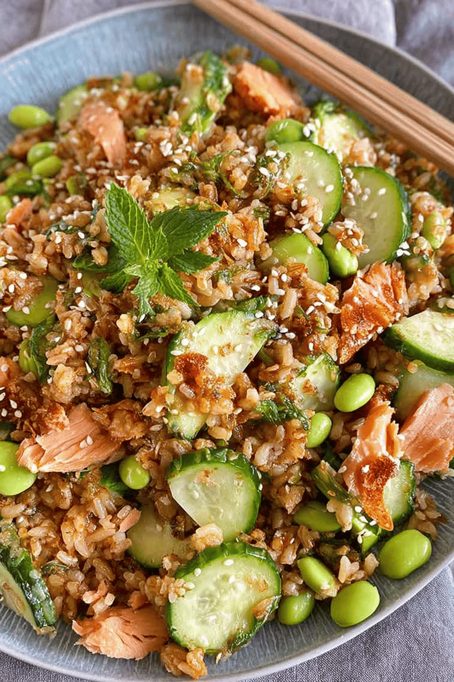 Smoked Salmon Crispy Rice Edamame Salad